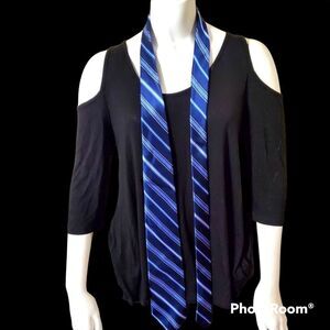 R Blue & White Striped Silk Tie